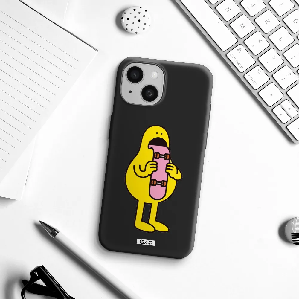a cartoon character holding a skateboard Apple iPhone 15 Silicone black Case