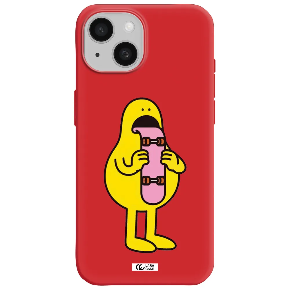 A Cartoon Character Holding A Skateboard Apple Iphone 15 Silicone Imperial Red Case