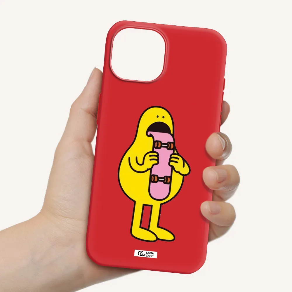 A Cartoon Character Holding A Skateboard Apple Iphone 15 Silicone Imperial Red Case