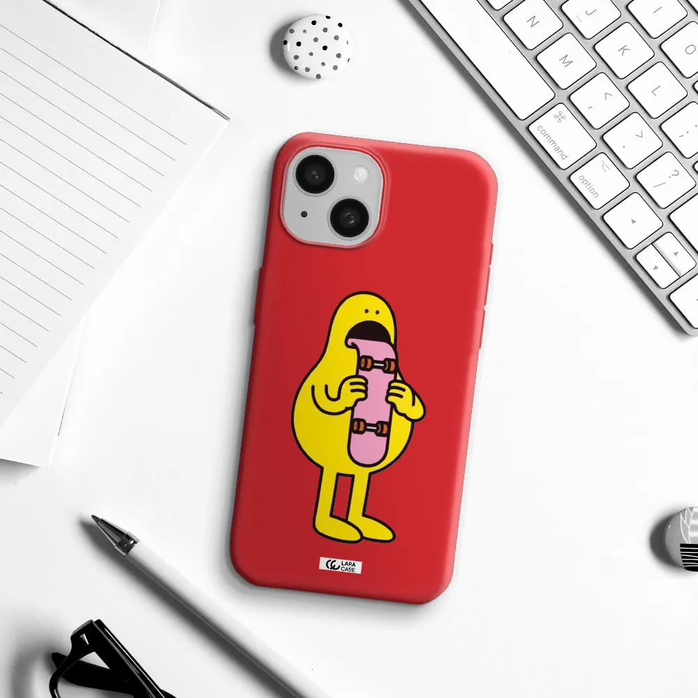 A Cartoon Character Holding A Skateboard Apple Iphone 15 Silicone Imperial Red Case