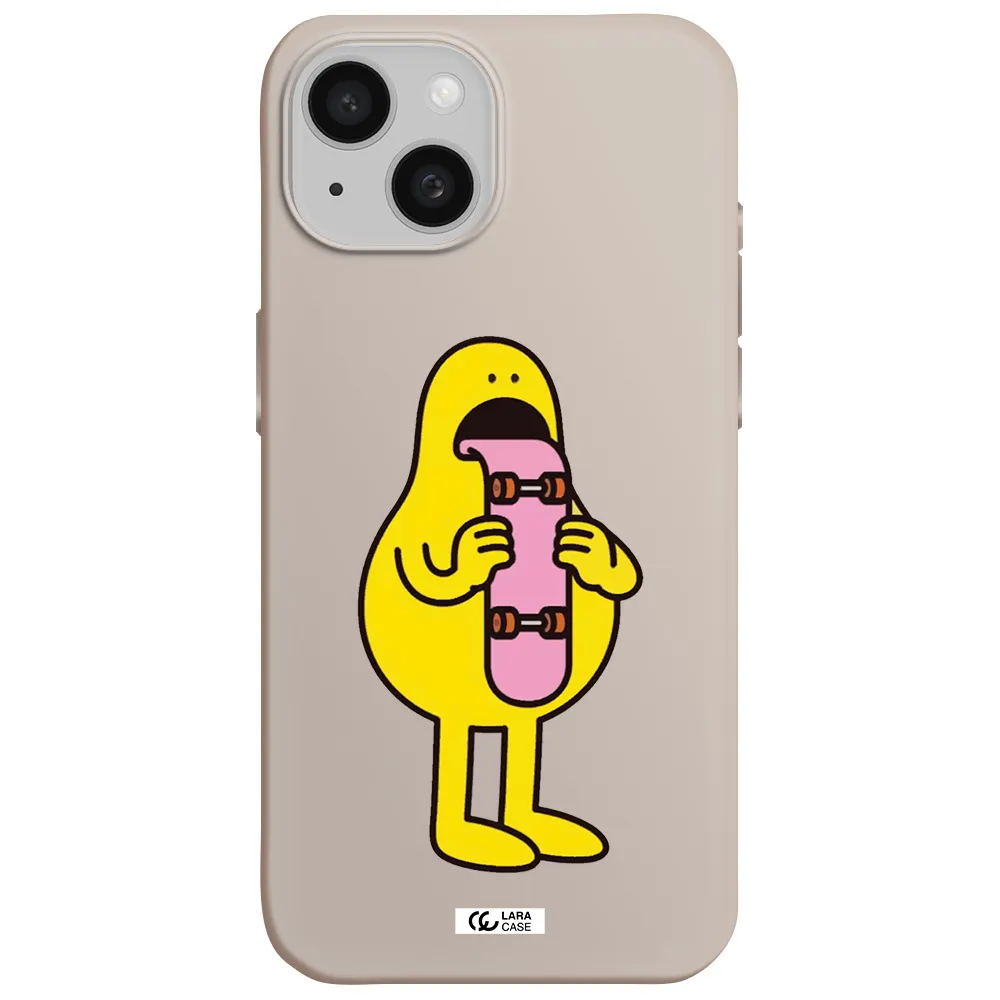 a cartoon character holding a skateboard Apple iPhone 15 Silicone Stone Case