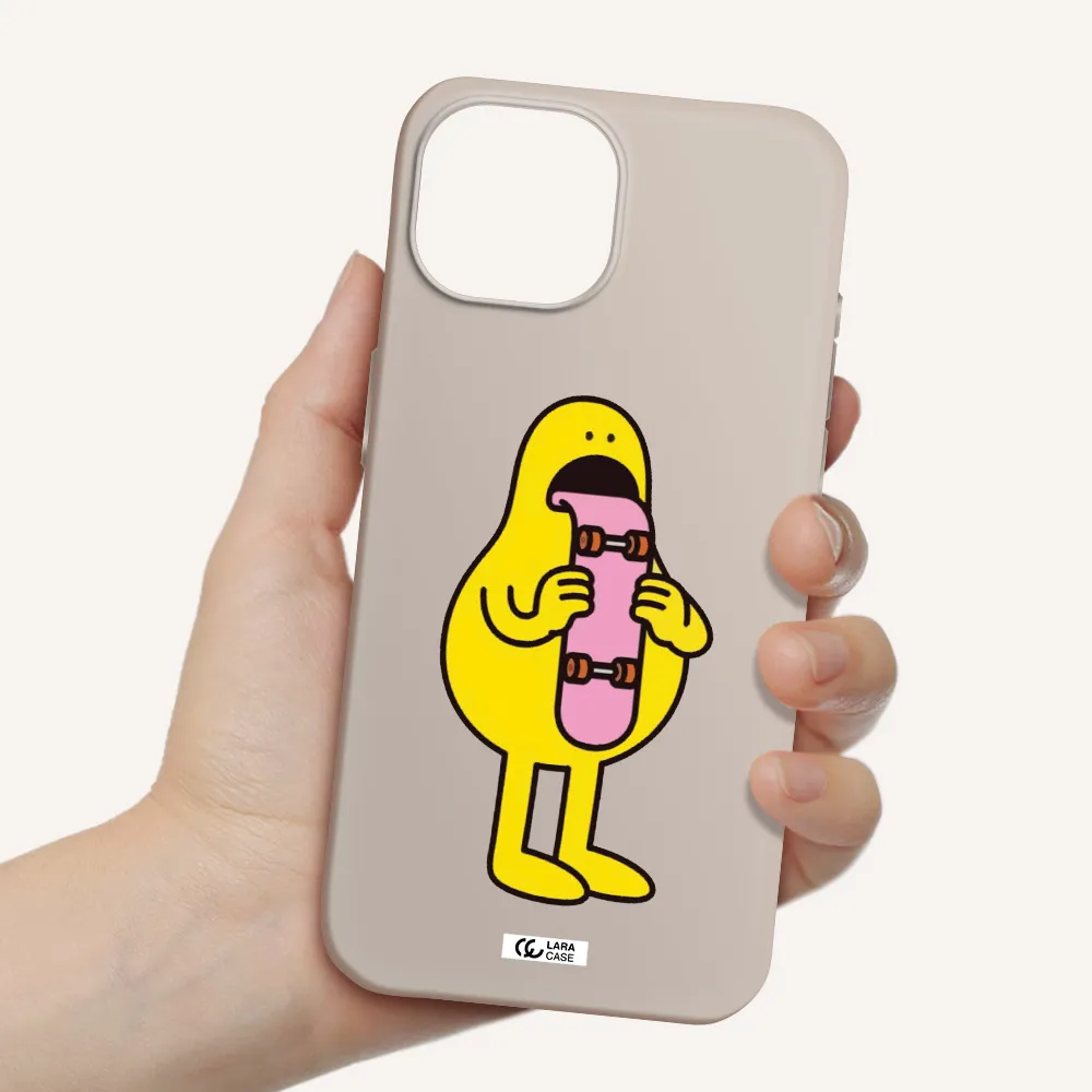 a cartoon character holding a skateboard Apple iPhone 15 Silicone Stone Case