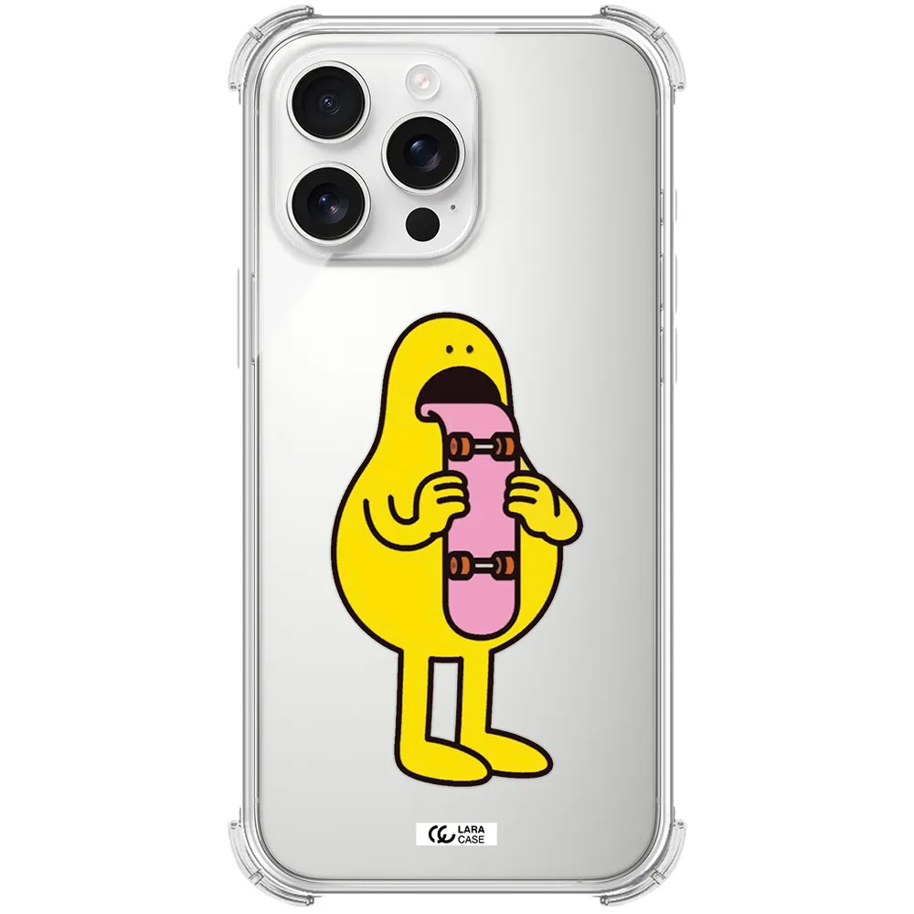 A Cartoon Character Holding A Skateboard Apple Iphone 16 Pro Max Clear Pc Case