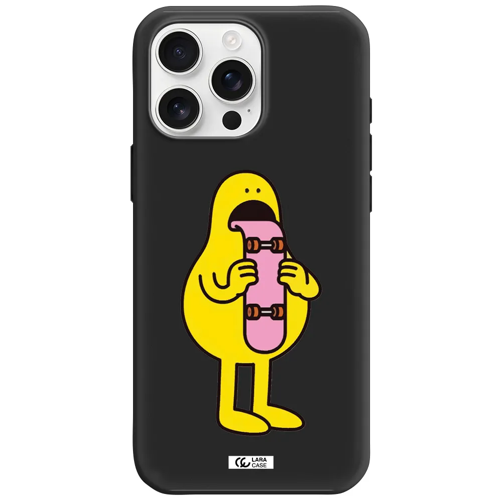 A Cartoon Character Holding A Skateboard Apple Iphone 16 Pro Max Silicone Black Case