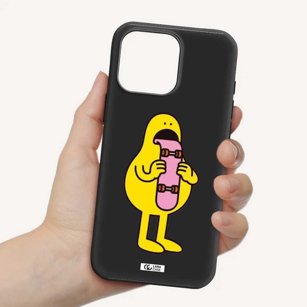 A Cartoon Character Holding A Skateboard Apple Iphone 16 Pro Max Silicone Black Case