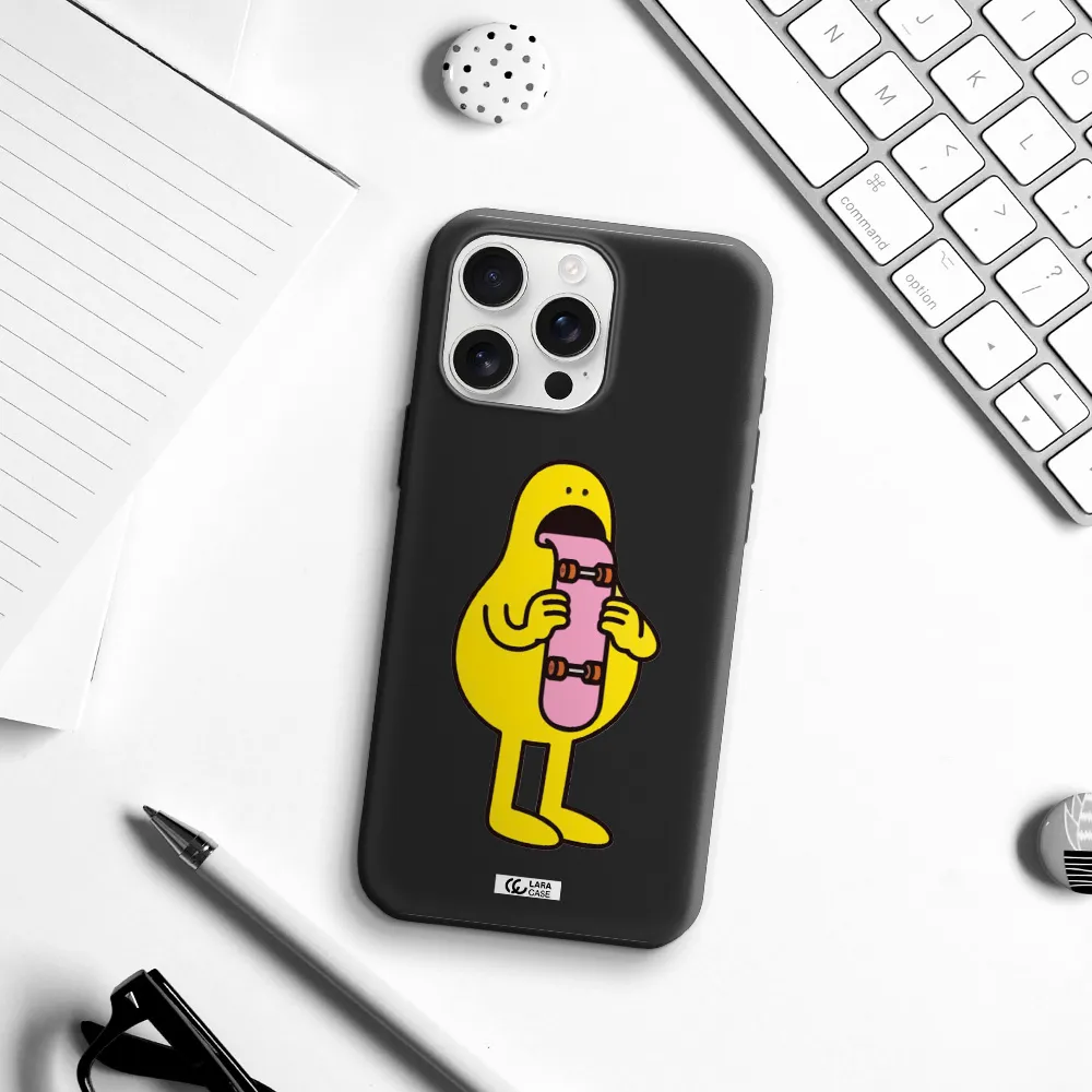 A Cartoon Character Holding A Skateboard Apple Iphone 16 Pro Max Silicone Black Case