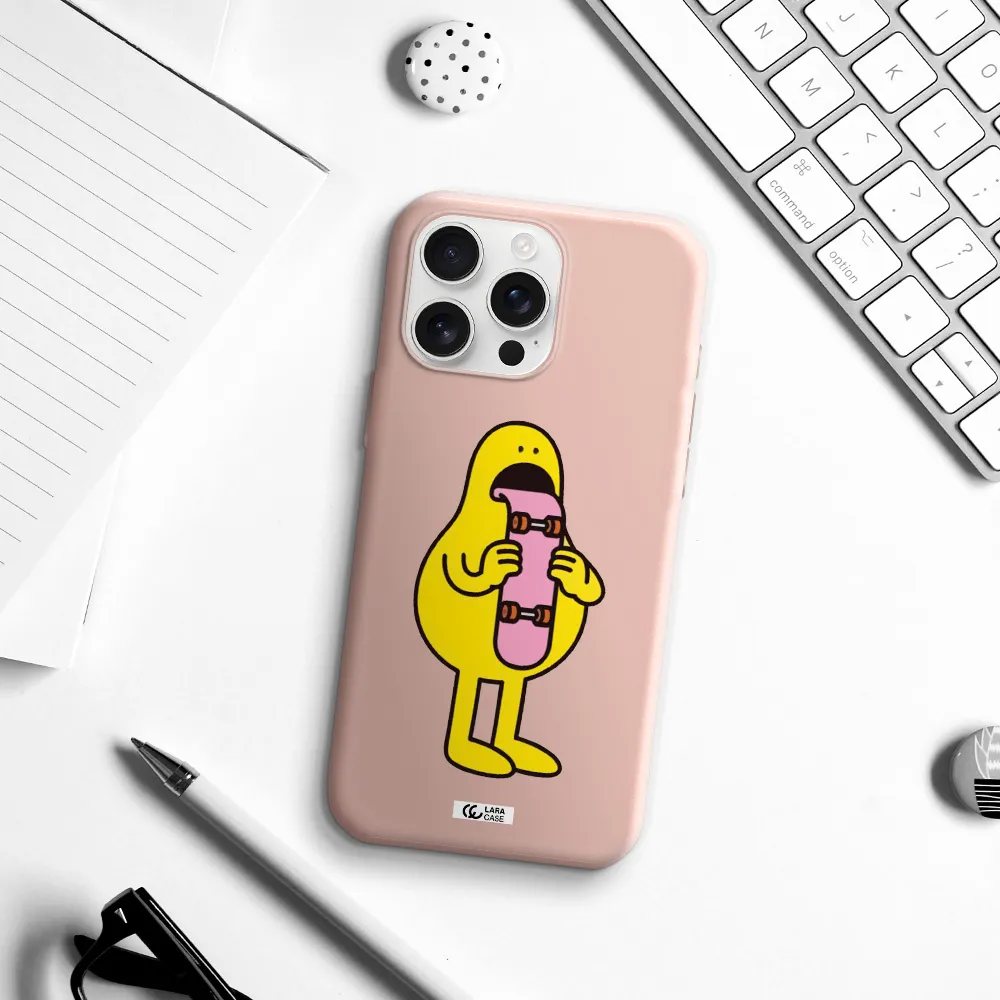 A Cartoon Character Holding A Skateboard Apple Iphone 16 Pro Max Silicone Pastel Pink Case
