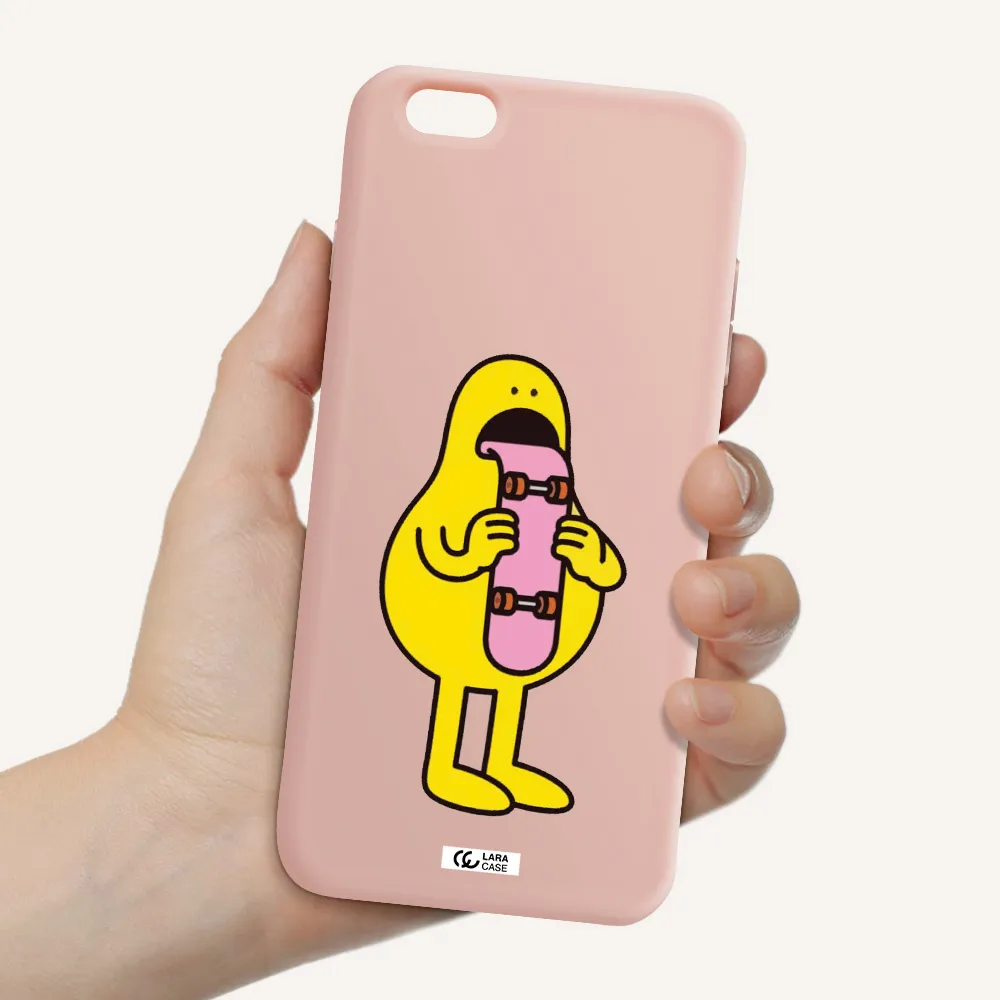 a cartoon character holding a skateboard Apple iPhone 6 plus Silicone pastel pink Case