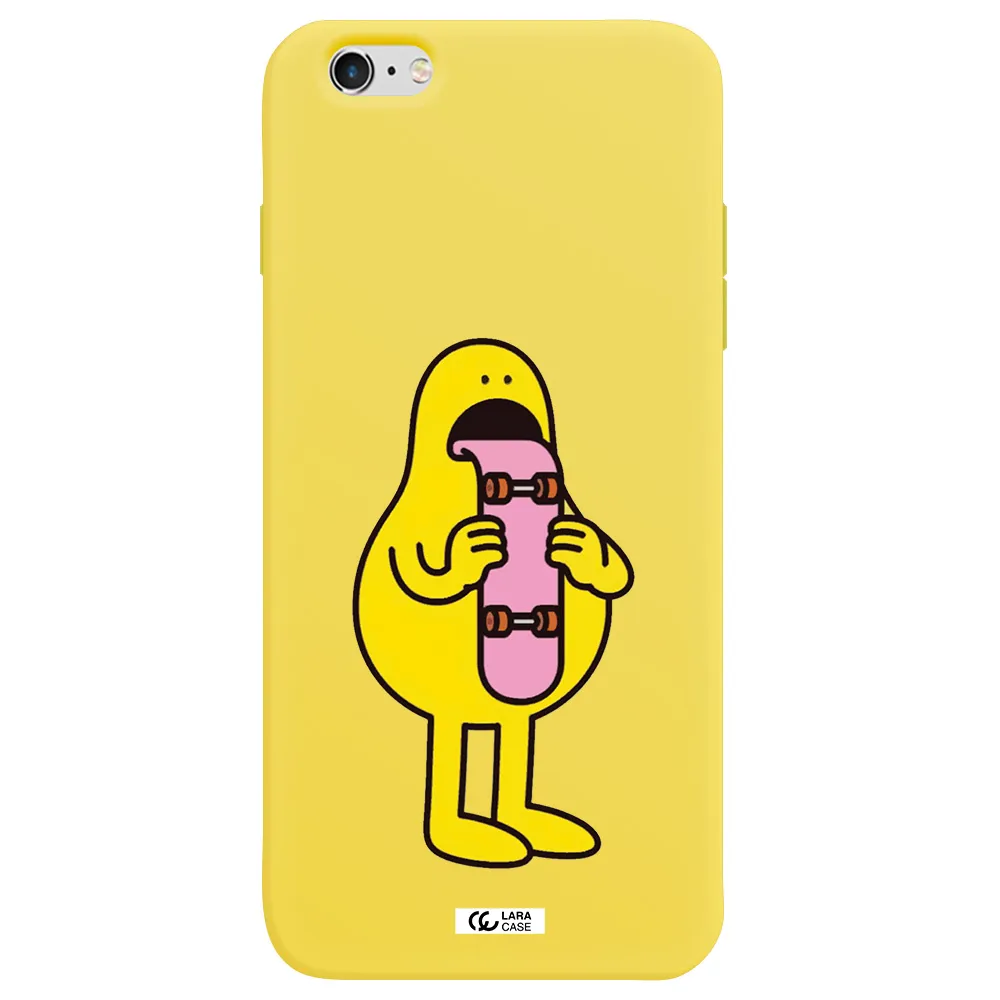 a cartoon character holding a skateboard Apple iPhone 6 s plus Silicone canary yellow Case