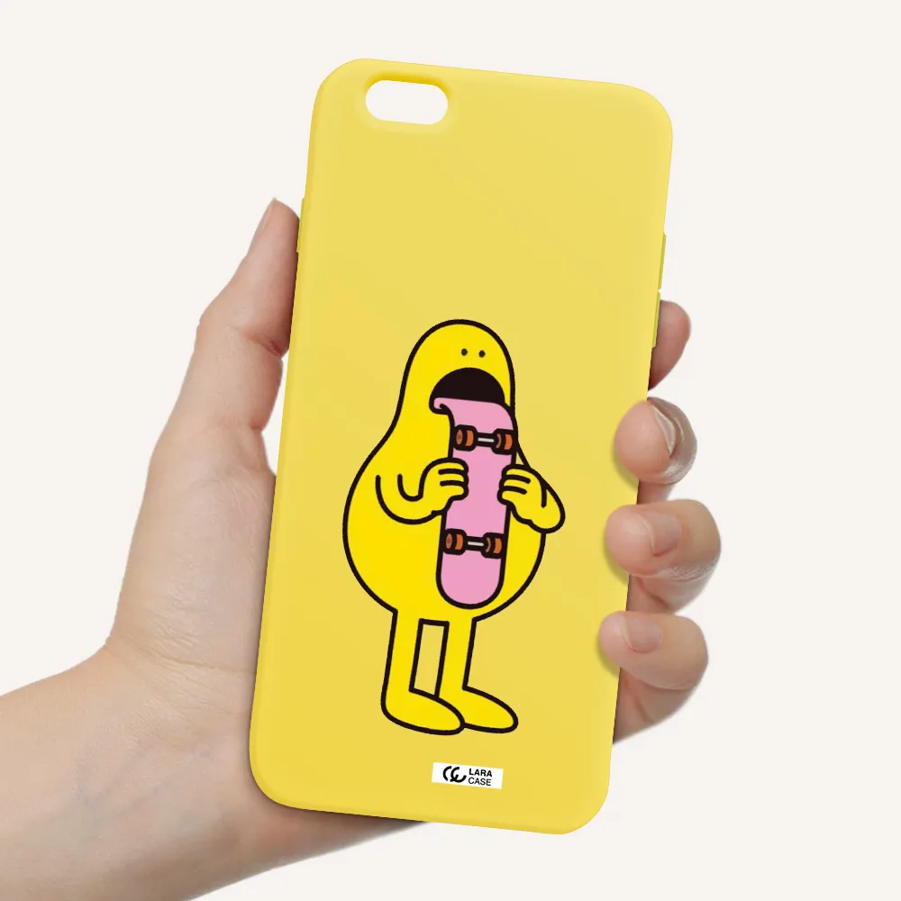 a cartoon character holding a skateboard Apple iPhone 6 s plus Silicone canary yellow Case