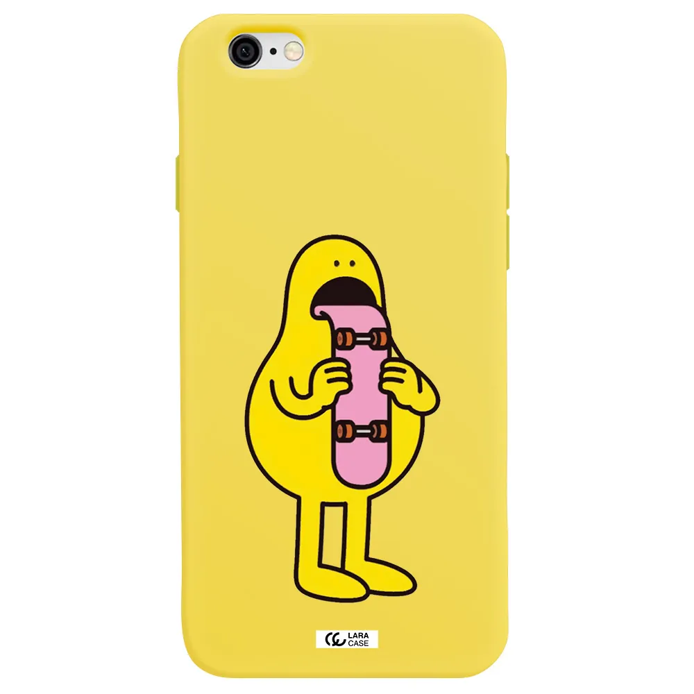 a cartoon character holding a skateboard Apple iPhone 6 Silicone canary yellow Case