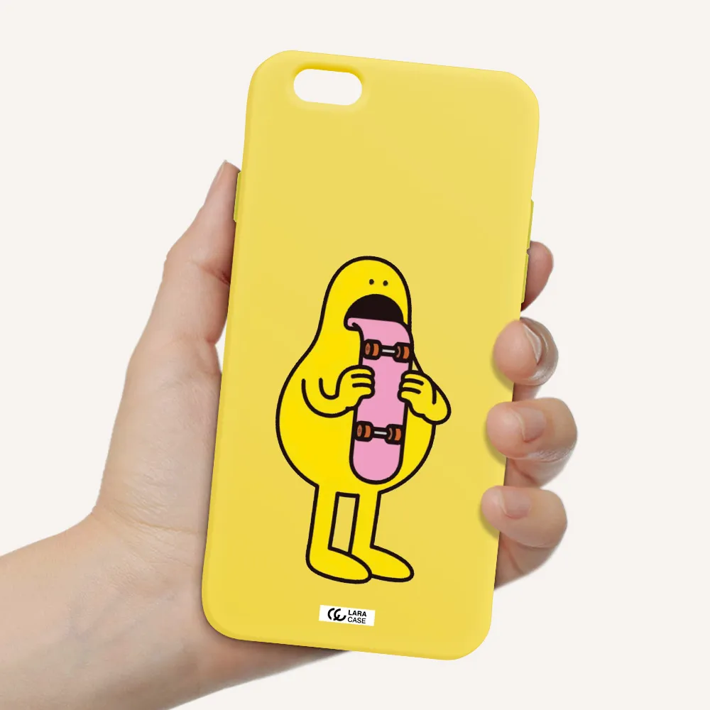 a cartoon character holding a skateboard Apple iPhone 6 Silicone canary yellow Case