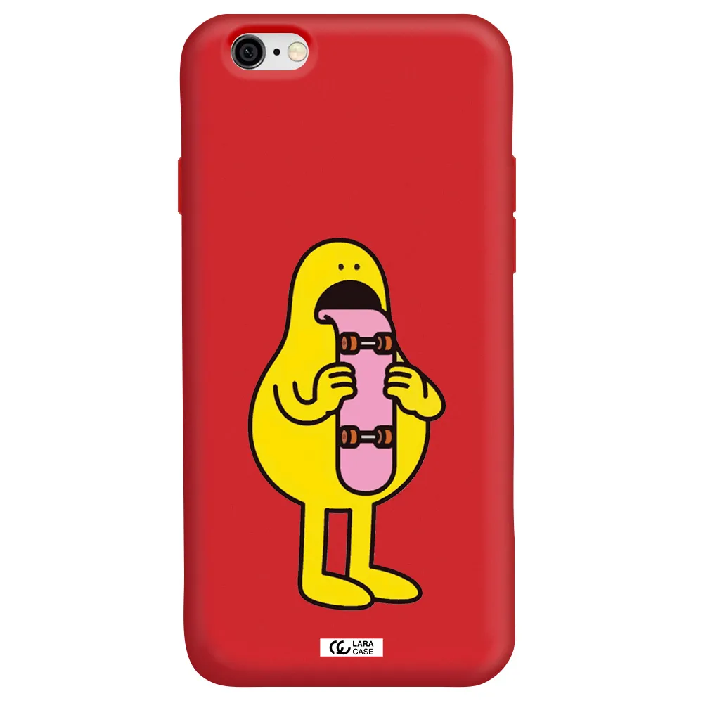 a cartoon character holding a skateboard Apple iPhone 6 Silicone Imperial Red Case