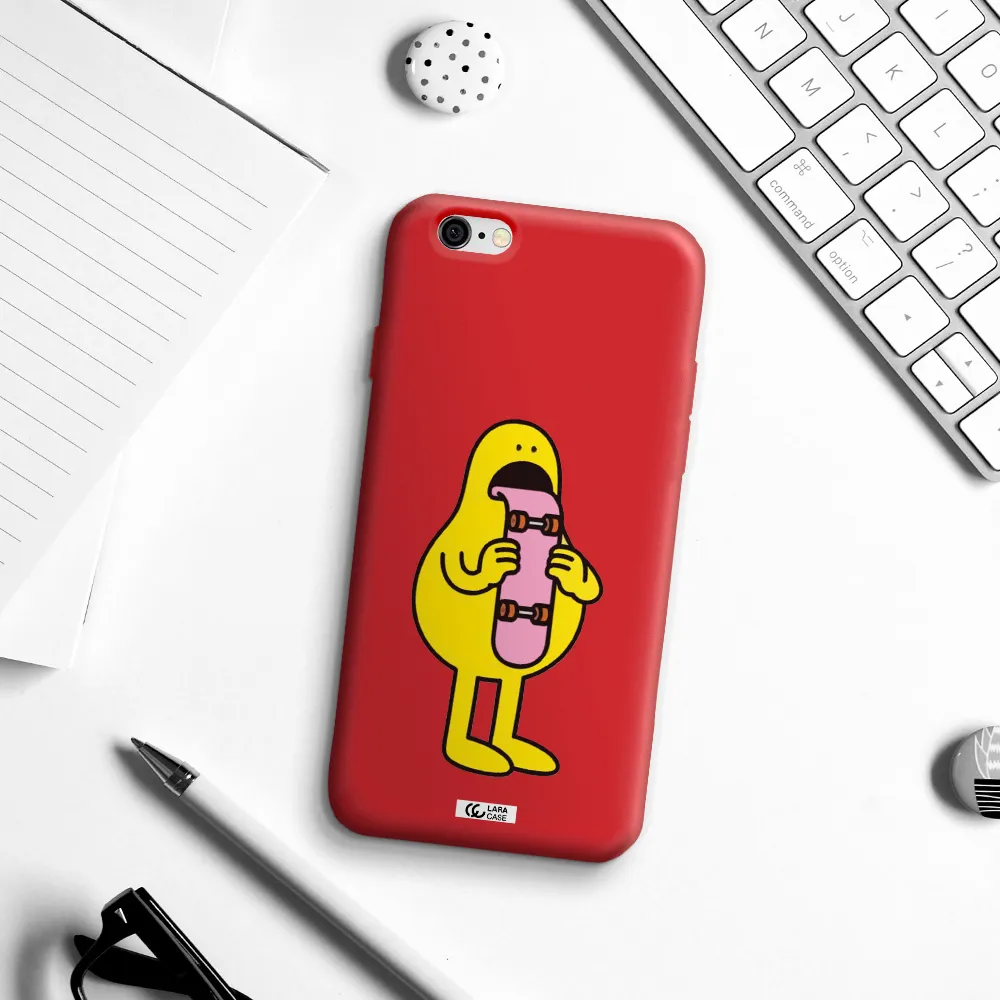 a cartoon character holding a skateboard Apple iPhone 6 Silicone Imperial Red Case