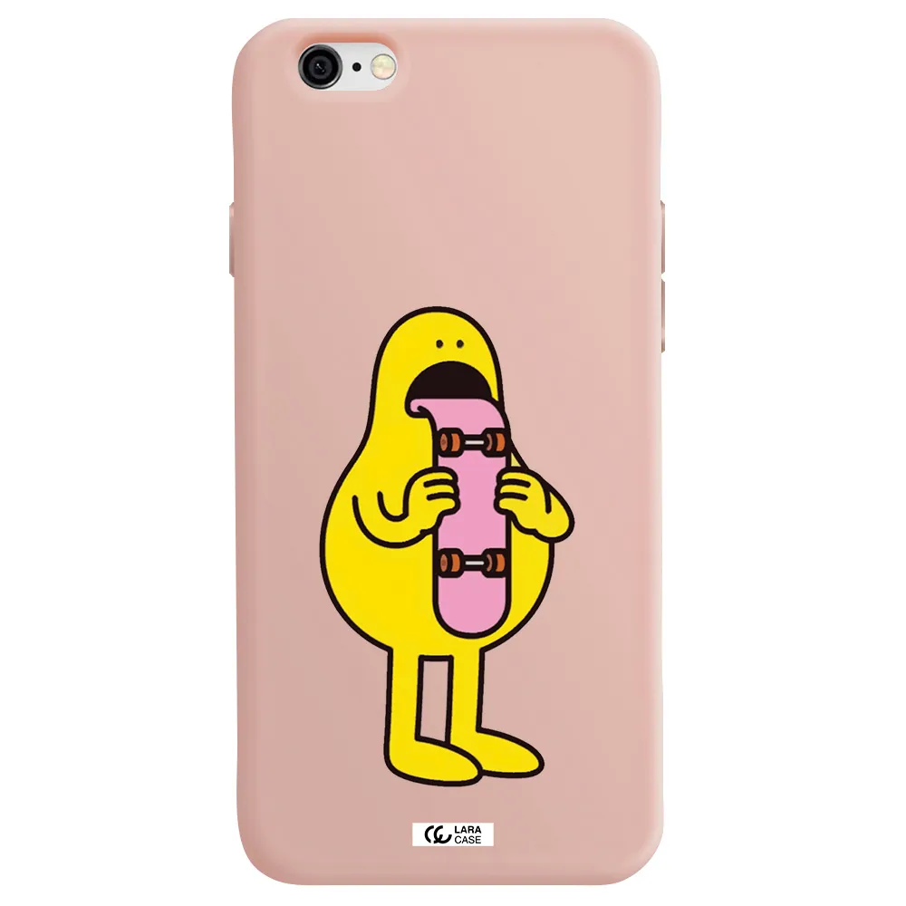 a cartoon character holding a skateboard Apple iPhone 6 Silicone pastel pink Case