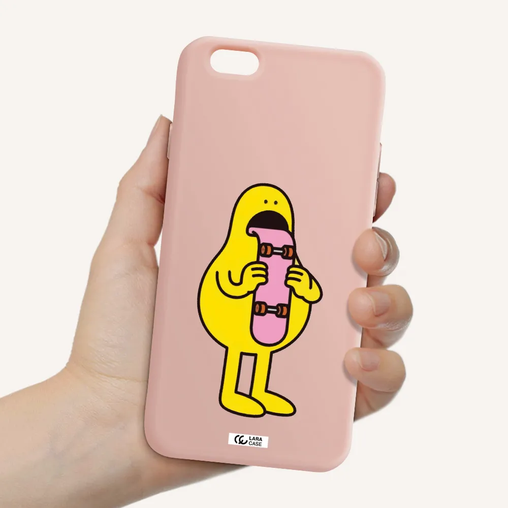 a cartoon character holding a skateboard Apple iPhone 6 Silicone pastel pink Case