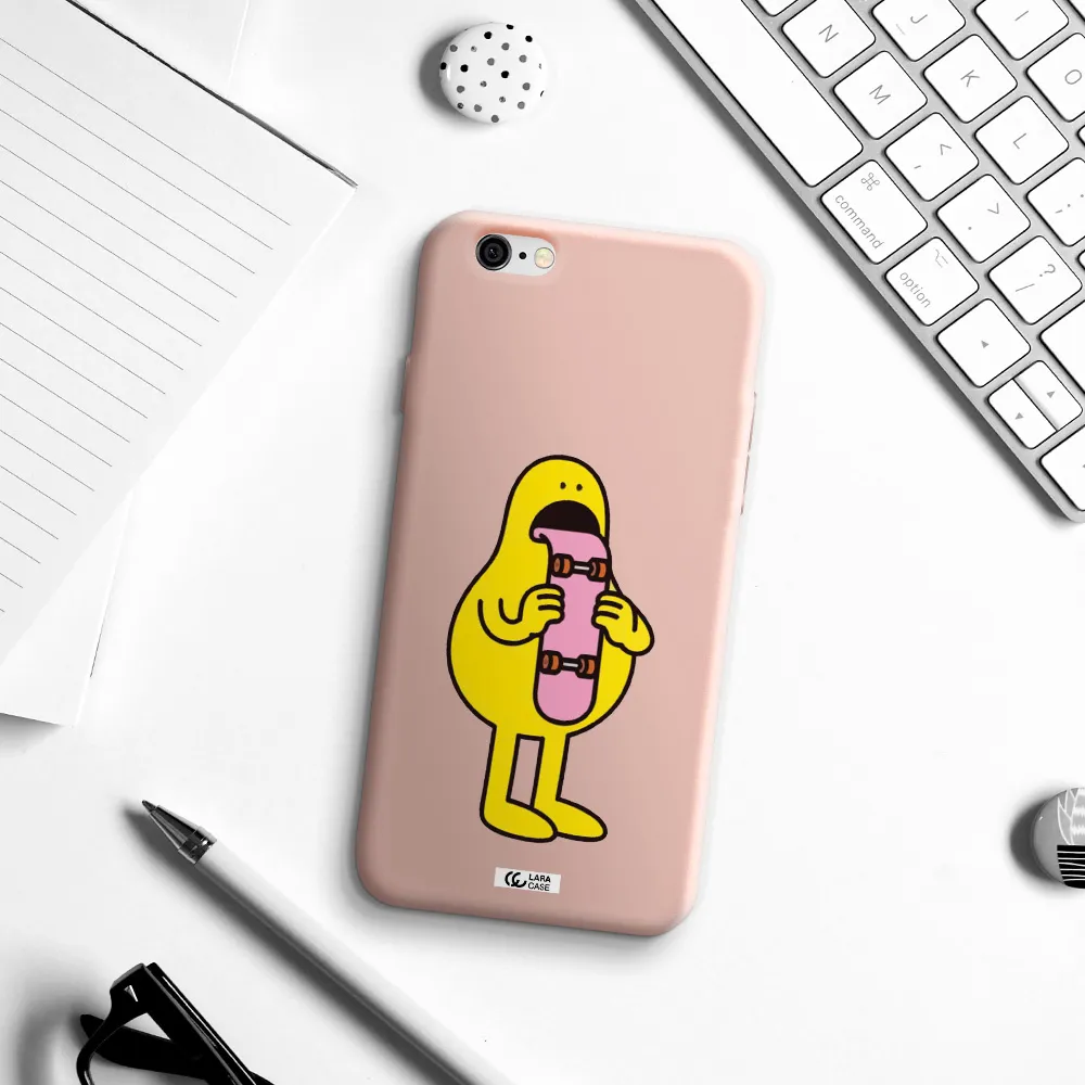 a cartoon character holding a skateboard Apple iPhone 6 Silicone pastel pink Case
