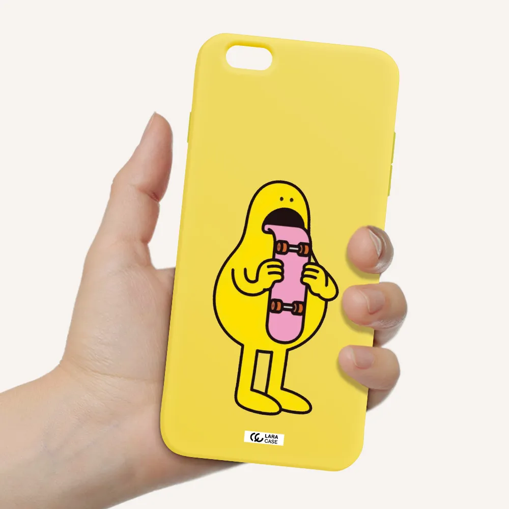a cartoon character holding a skateboard Apple iPhone 6S Silicone canary yellow Case