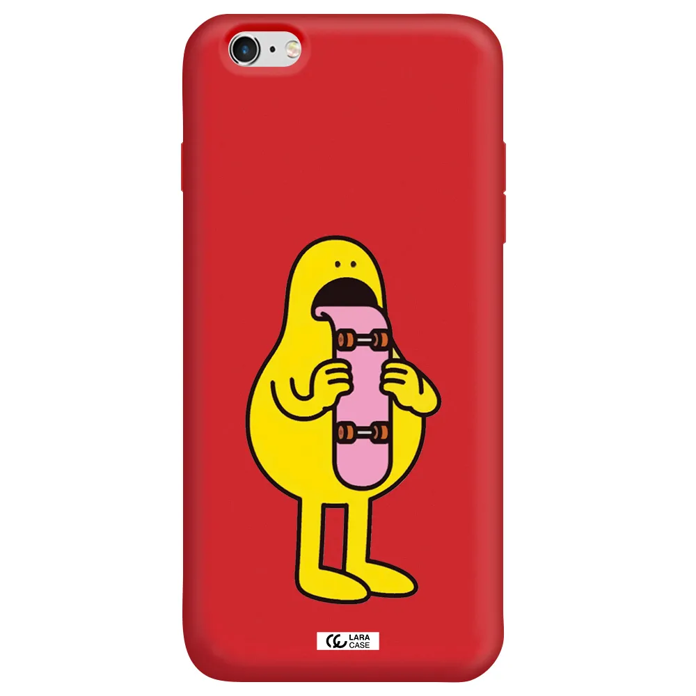a cartoon character holding a skateboard Apple iPhone 6S Silicone Imperial Red Case