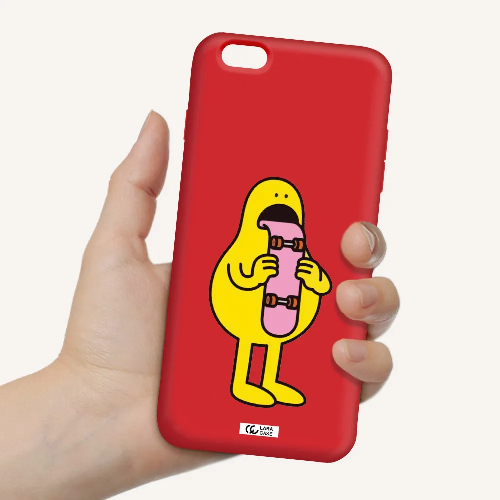 a cartoon character holding a skateboard Apple iPhone 6S Silicone Imperial Red Case