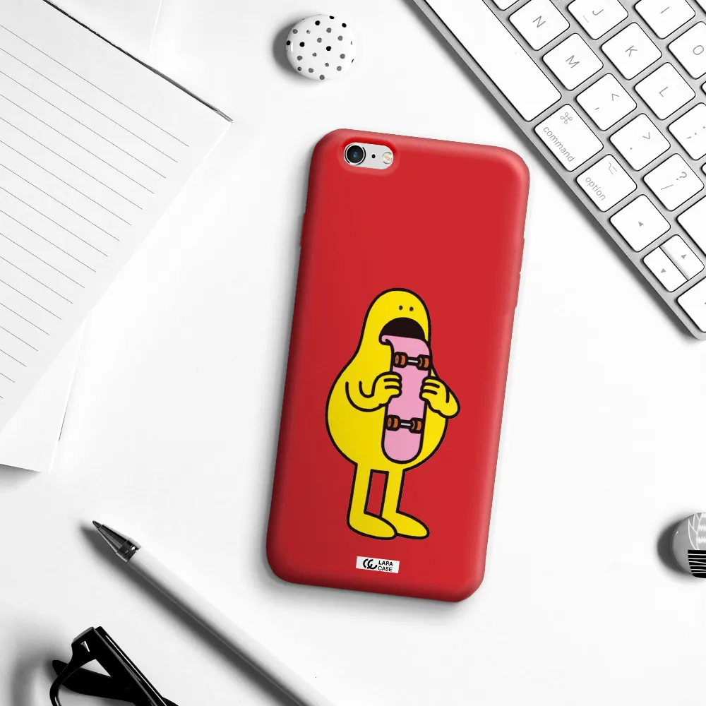 a cartoon character holding a skateboard Apple iPhone 6S Silicone Imperial Red Case