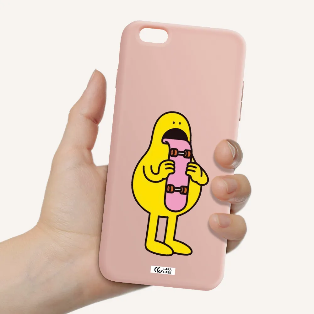 a cartoon character holding a skateboard Apple iPhone 6S Silicone pastel pink Case