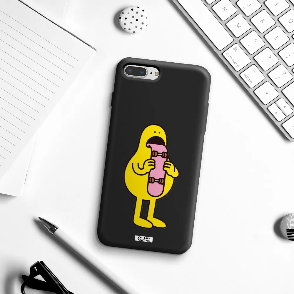 a cartoon character holding a skateboard Apple iPhone 7 plus Silicone black Case