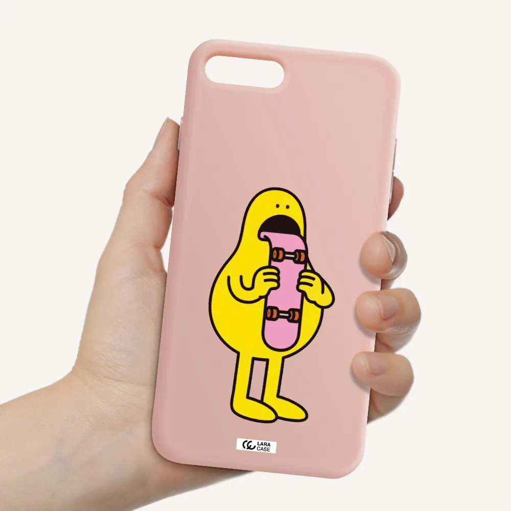 a cartoon character holding a skateboard Apple iPhone 7 plus Silicone pastel pink Case