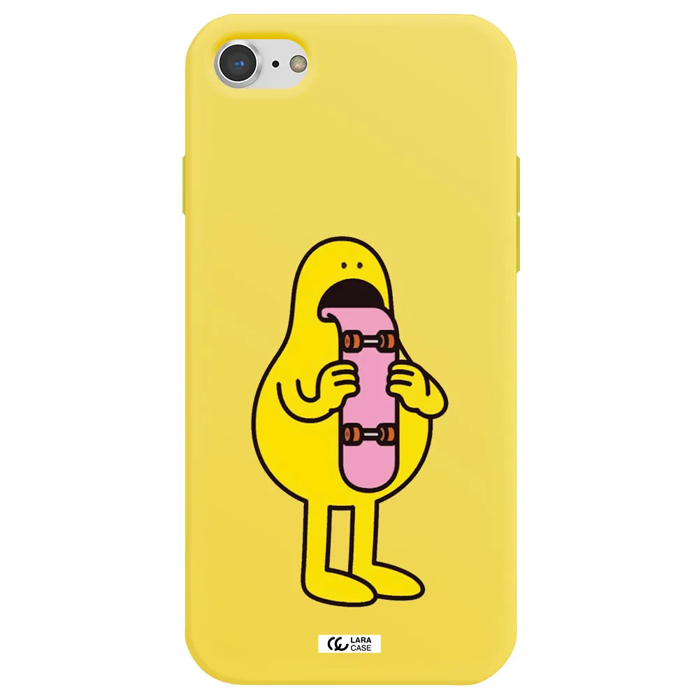 a cartoon character holding a skateboard Apple iPhone 7 Silicone canary yellow Case