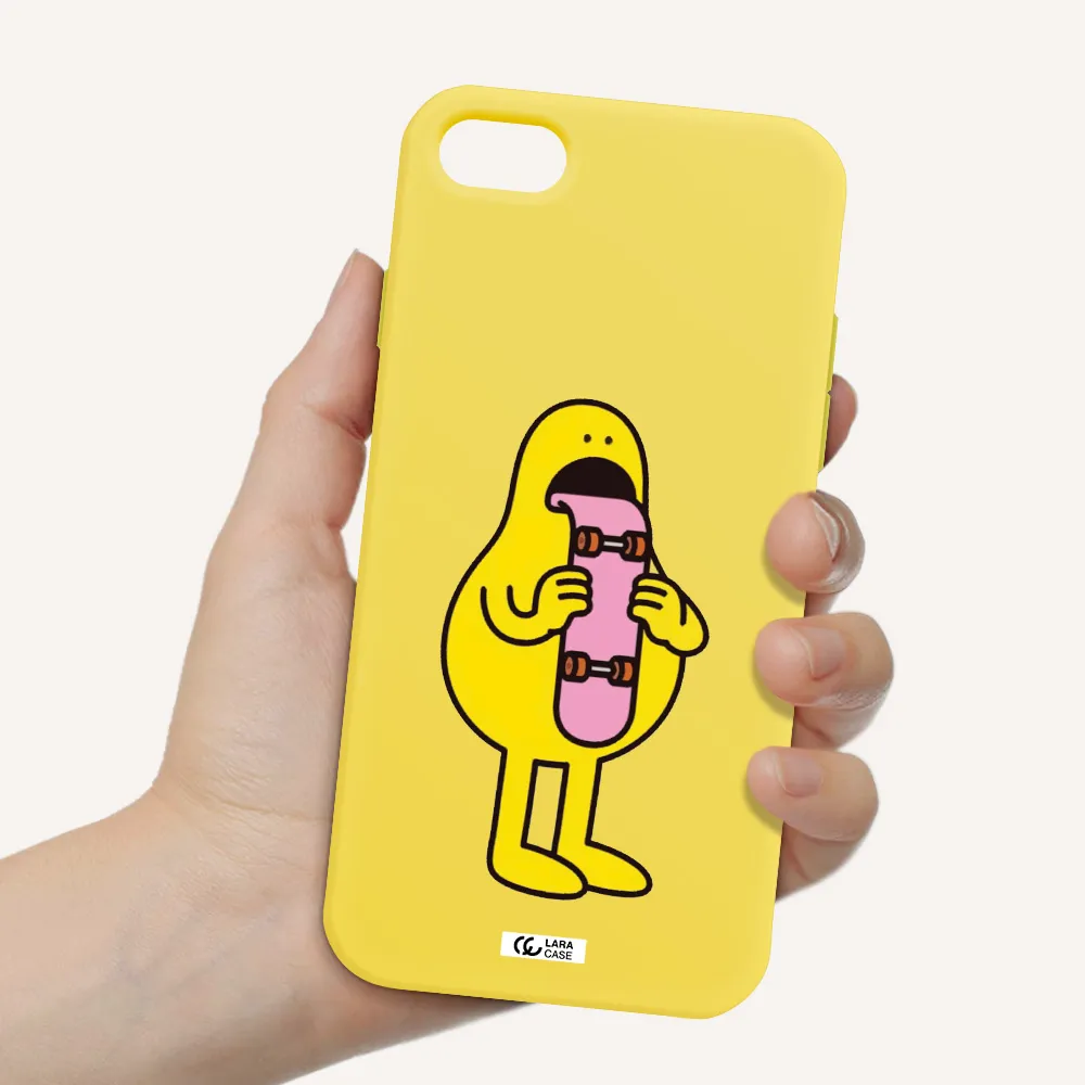 a cartoon character holding a skateboard Apple iPhone 7 Silicone canary yellow Case