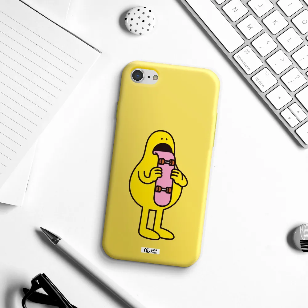 a cartoon character holding a skateboard Apple iPhone 7 Silicone canary yellow Case