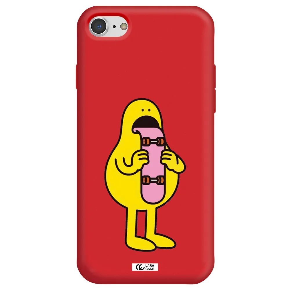 a cartoon character holding a skateboard Apple iPhone 7 Silicone Imperial Red Case