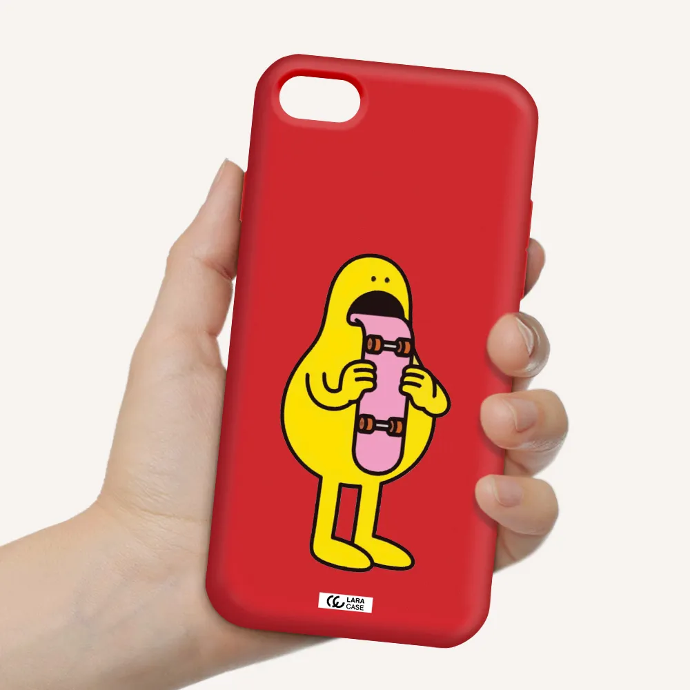 a cartoon character holding a skateboard Apple iPhone 7 Silicone Imperial Red Case