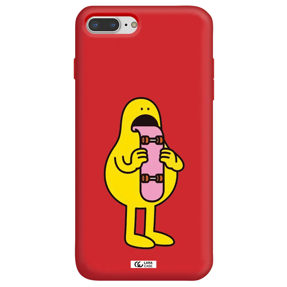 a cartoon character holding a skateboard Apple iPhone 8 plus Silicone Imperial Red Case