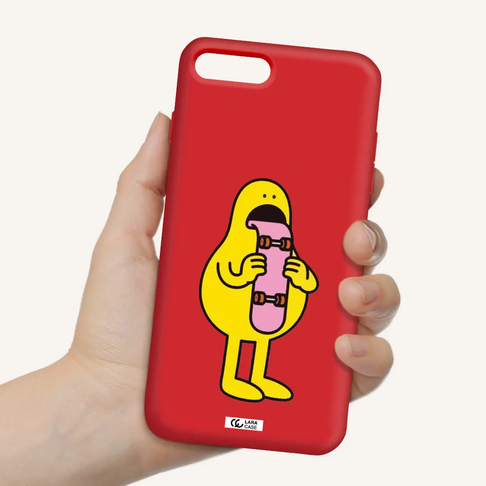 a cartoon character holding a skateboard Apple iPhone 8 plus Silicone Imperial Red Case