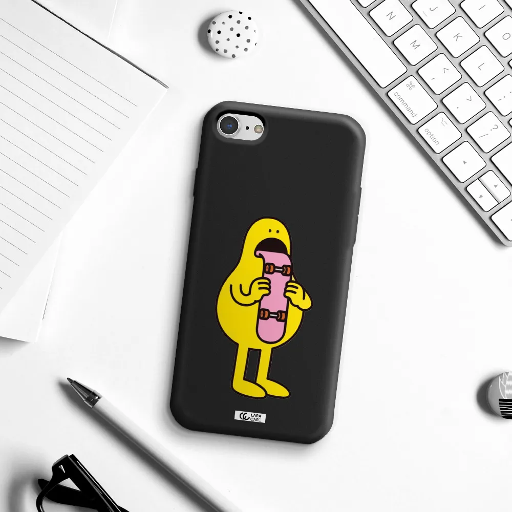 a cartoon character holding a skateboard Apple iPhone 8 Silicone black Case