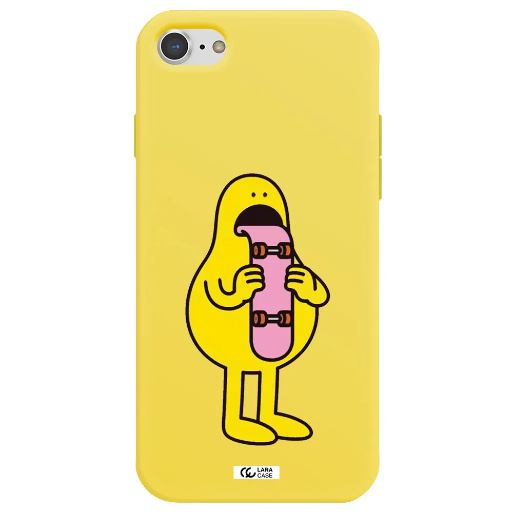 a cartoon character holding a skateboard Apple iPhone 8 Silicone canary yellow Case