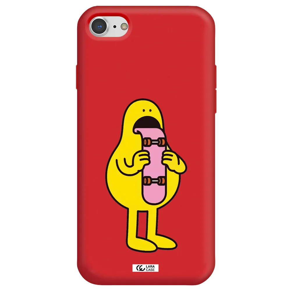 a cartoon character holding a skateboard Apple iPhone 8 Silicone Imperial Red Case