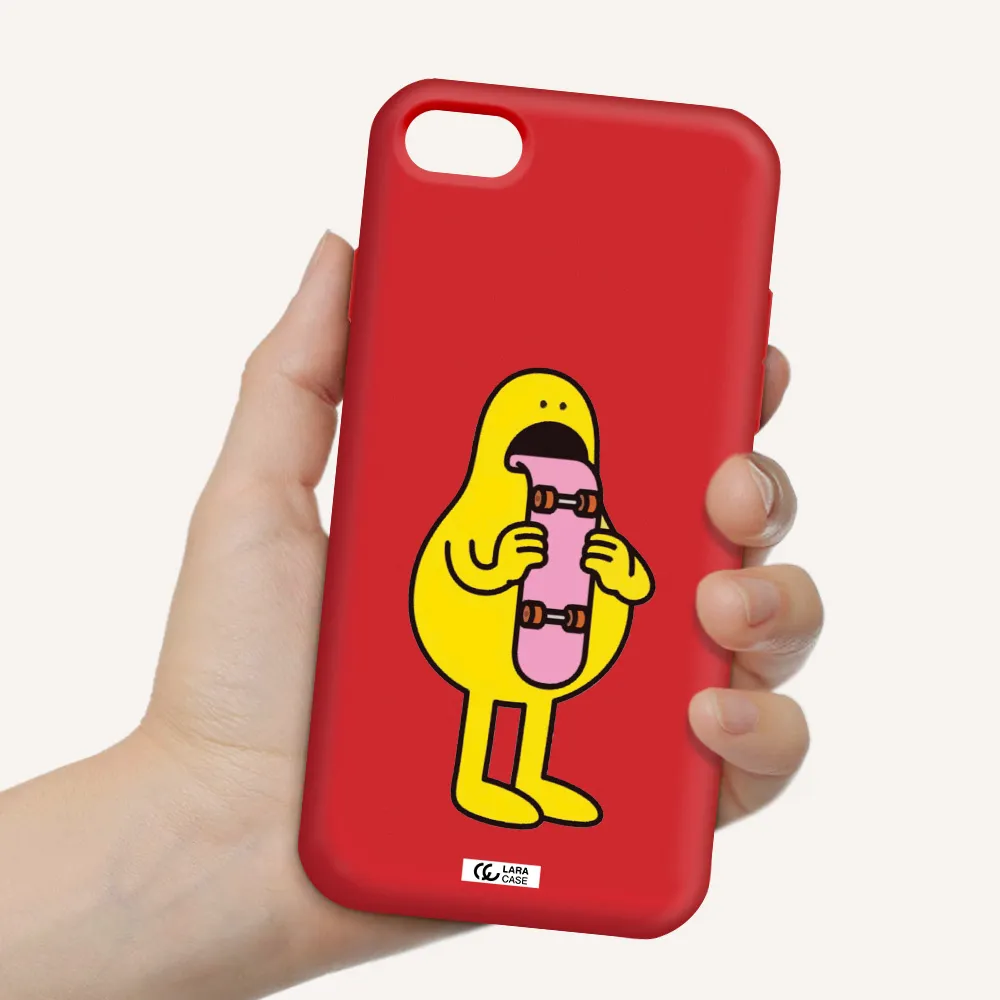 a cartoon character holding a skateboard Apple iPhone 8 Silicone Imperial Red Case