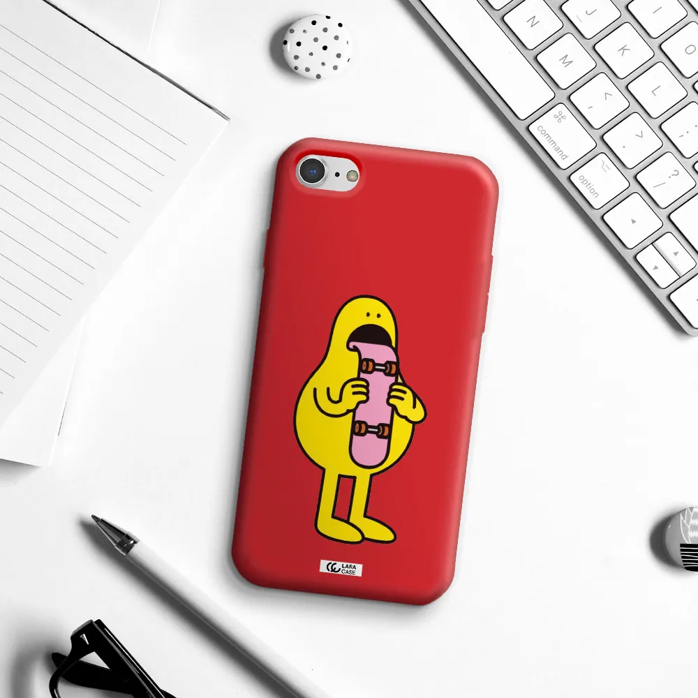 a cartoon character holding a skateboard Apple iPhone 8 Silicone Imperial Red Case