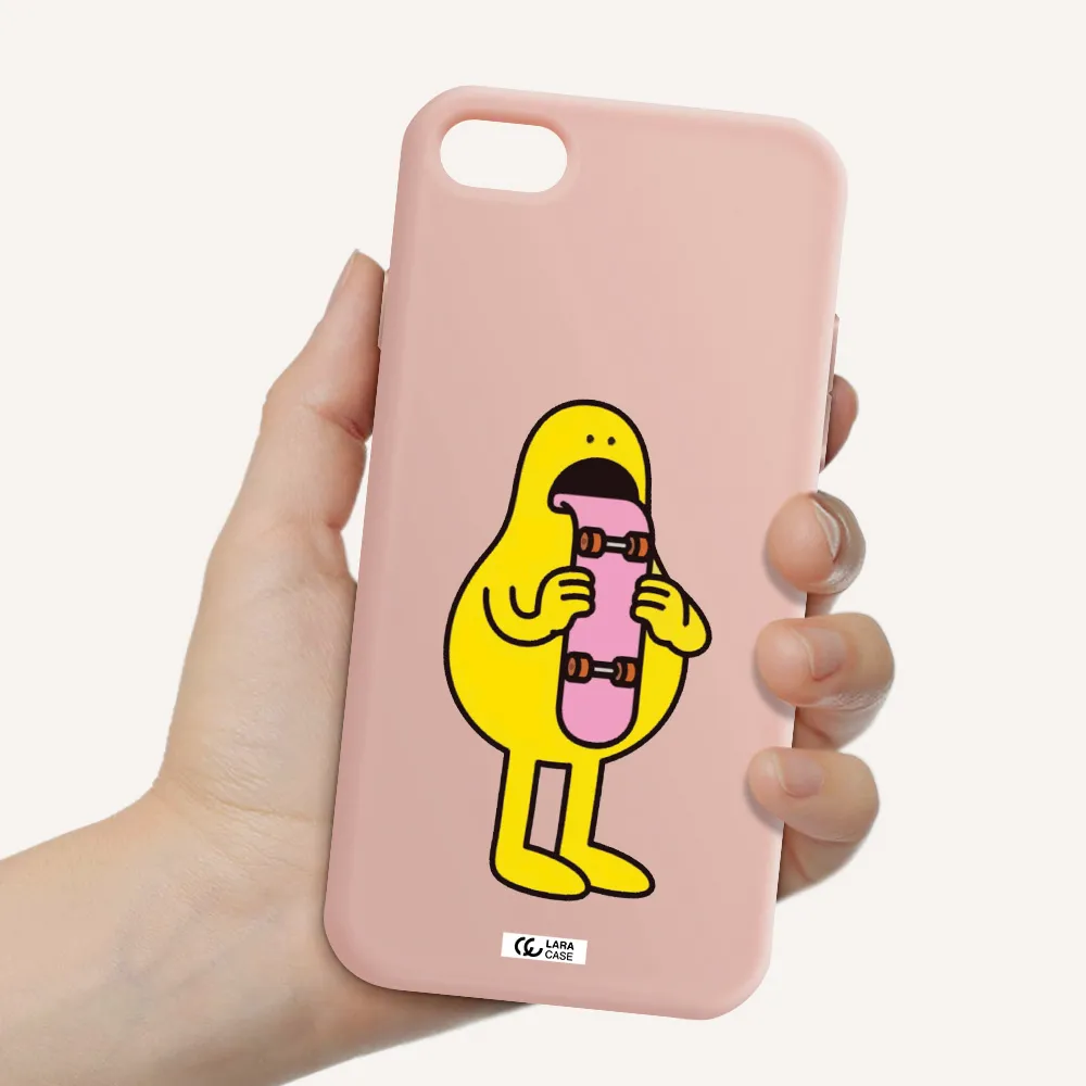 a cartoon character holding a skateboard Apple iPhone 8 Silicone pastel pink Case