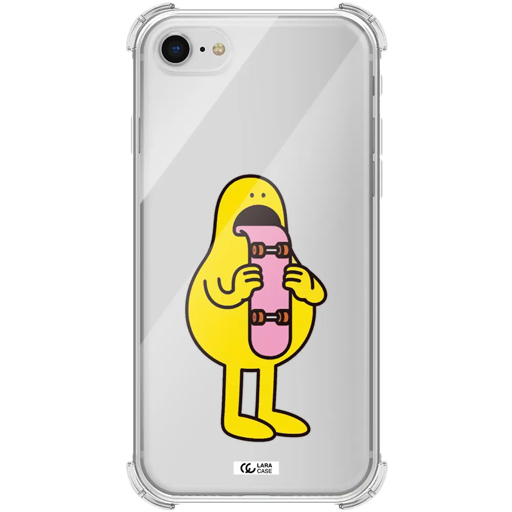 a cartoon character holding a skateboard Apple iPhone se 2020 Clear PC Case