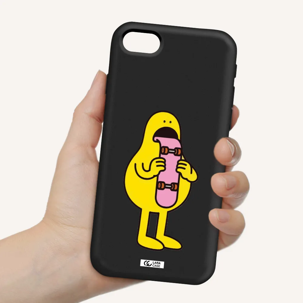 a cartoon character holding a skateboard Apple iPhone se 2020 Silicone black Case