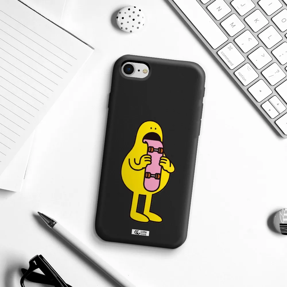 a cartoon character holding a skateboard Apple iPhone se 2020 Silicone black Case