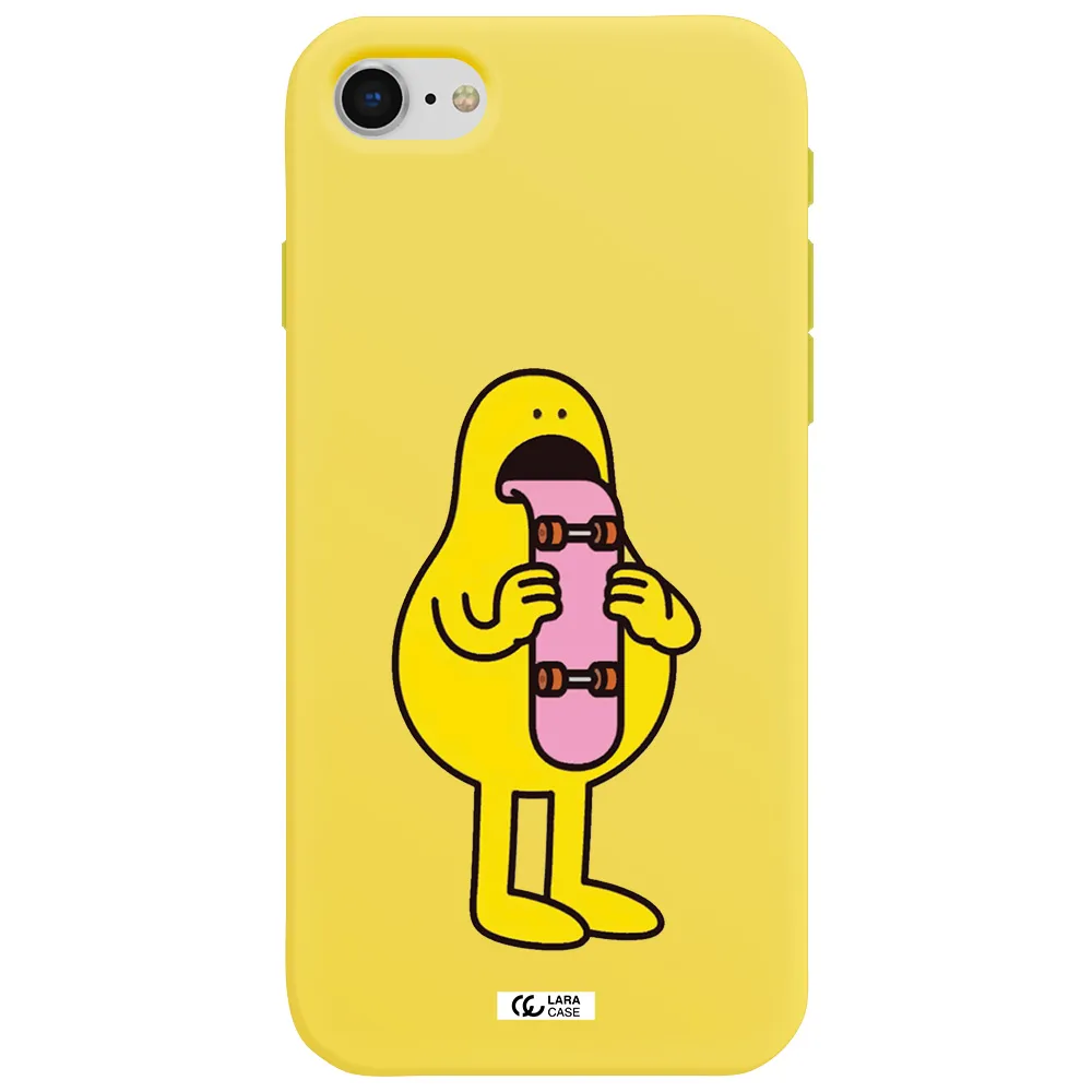 a cartoon character holding a skateboard Apple iPhone se 2020 Silicone canary yellow Case