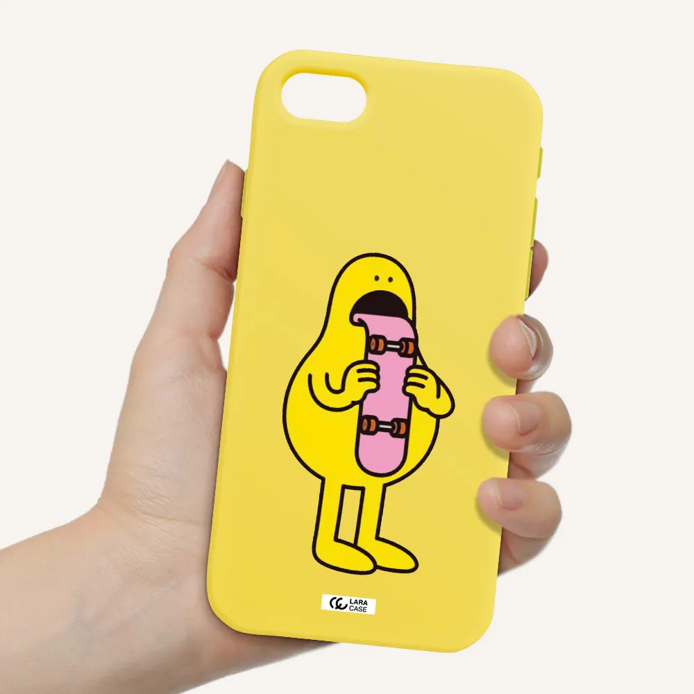 a cartoon character holding a skateboard Apple iPhone se 2020 Silicone canary yellow Case