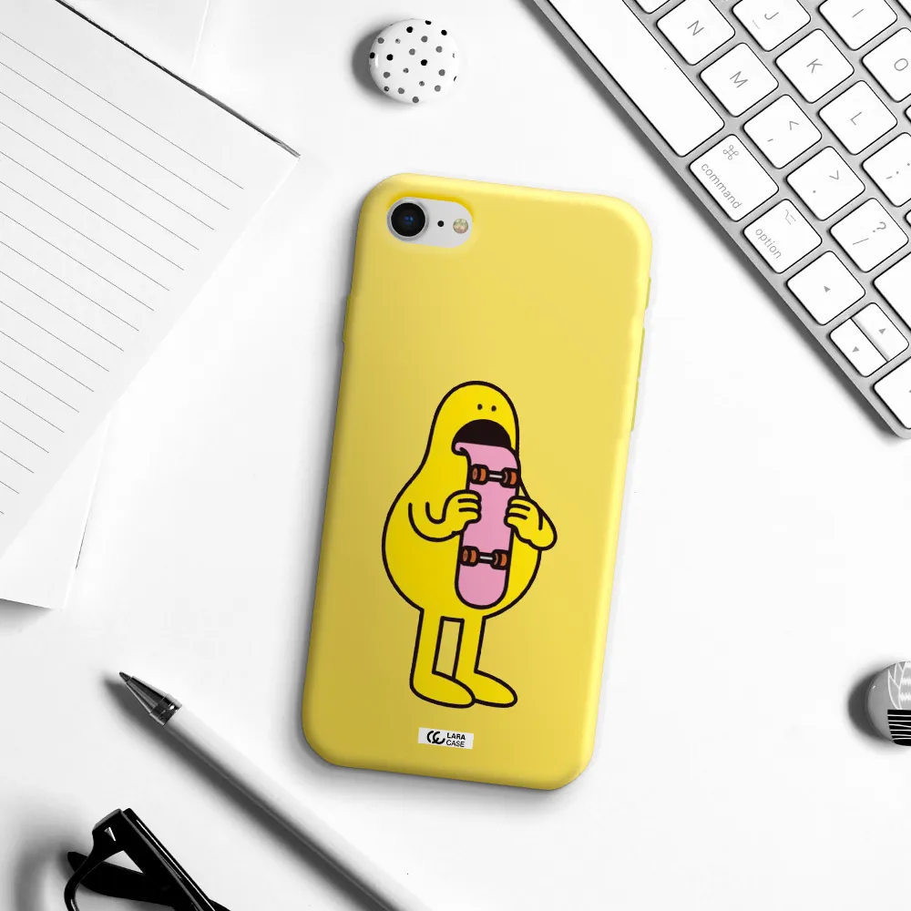 a cartoon character holding a skateboard Apple iPhone se 2020 Silicone canary yellow Case