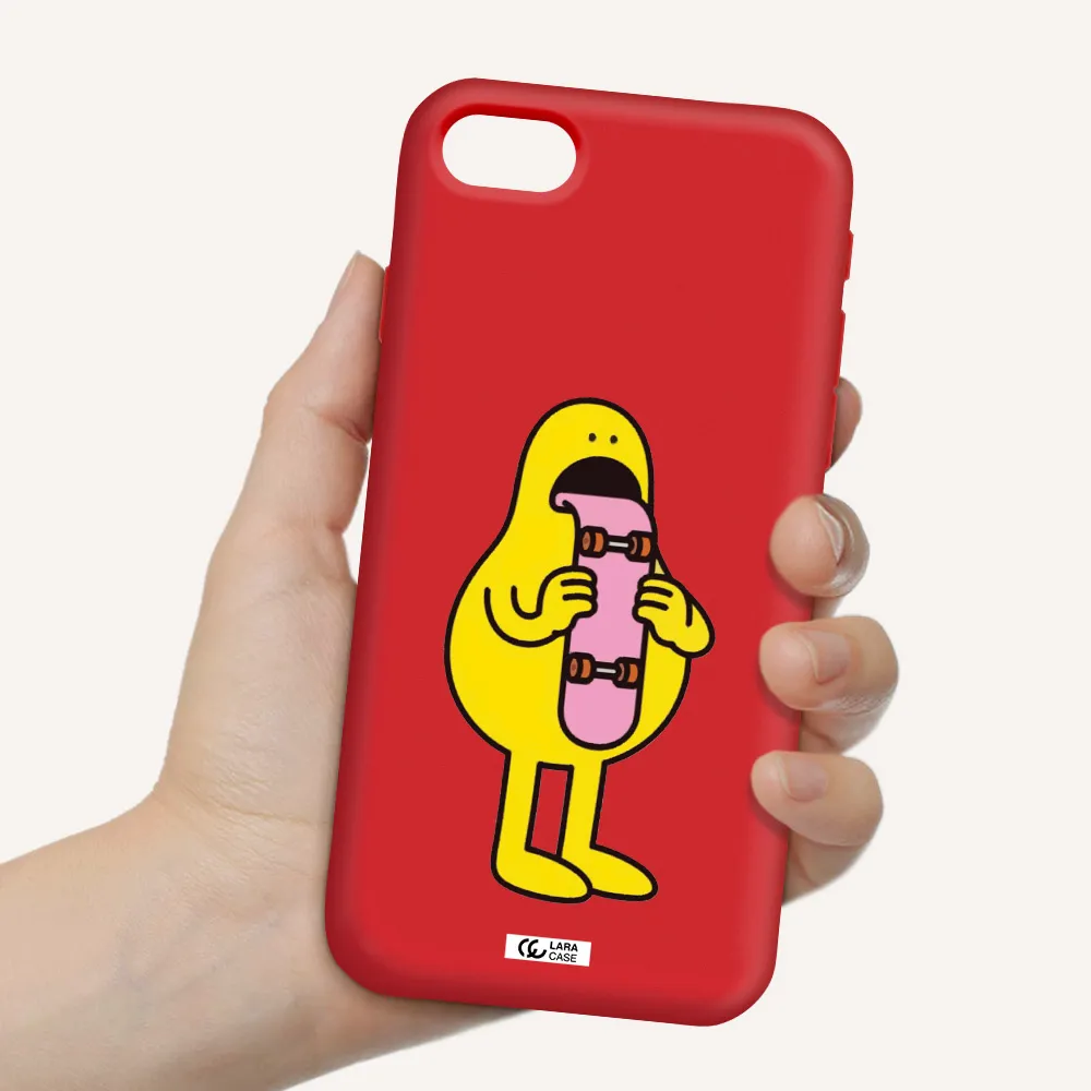 a cartoon character holding a skateboard Apple iPhone se 2020 Silicone Imperial Red Case