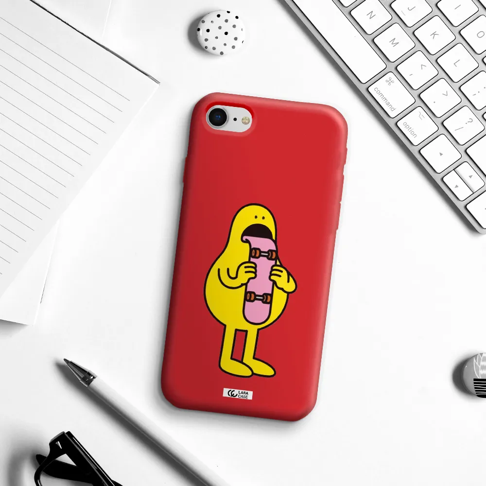 a cartoon character holding a skateboard Apple iPhone se 2020 Silicone Imperial Red Case
