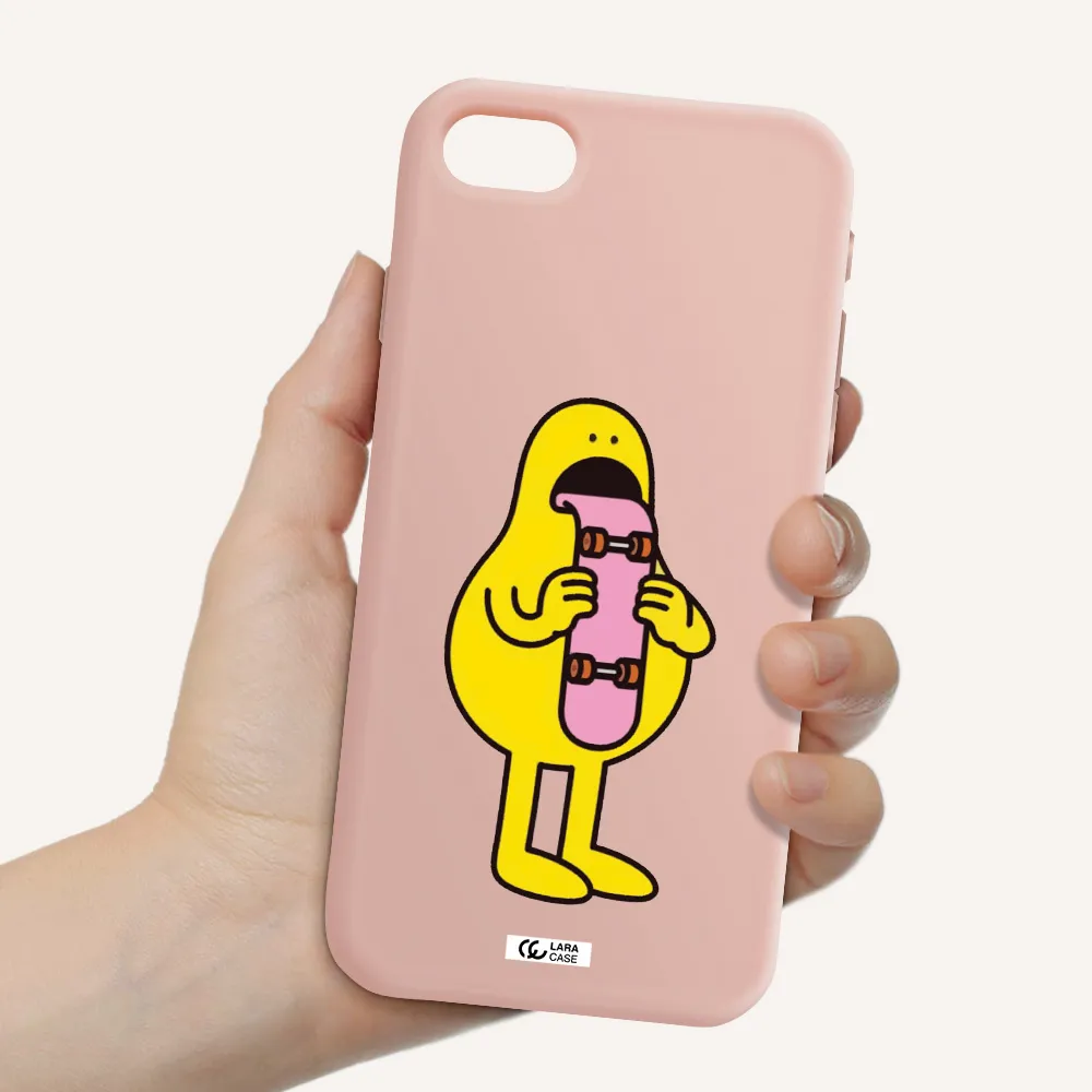 a cartoon character holding a skateboard Apple iPhone se 2020 Silicone pastel pink Case